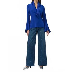 NEW JOSEPH RIBKOFF cowl neck long sleeves fitted top in royal sapphire